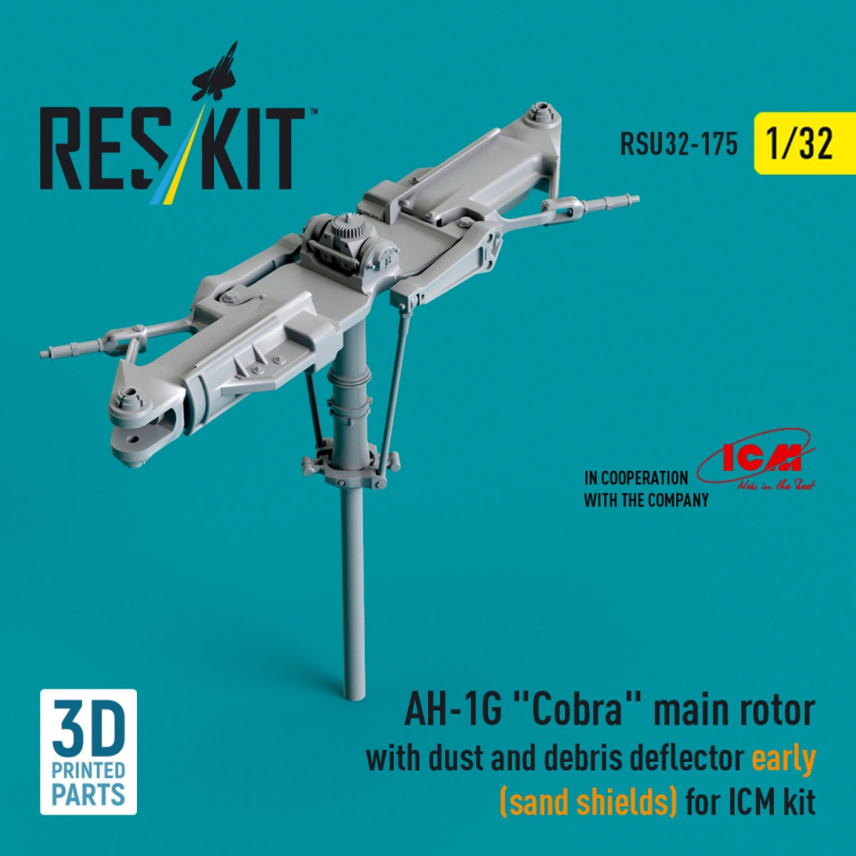 RESKIT RSU32-0175 AH-1G « Cobra » rotor principal avec déflecteur de poussière et de débris (pare-sable), version initiale pour kit ICM (impression 3D) 1/32