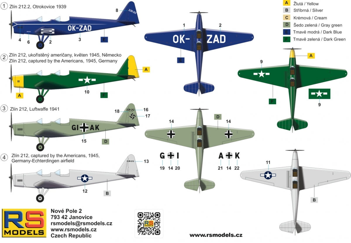 RS Models 92304 Zlin Z-XII Vol. Avion de sport 1/72 – immagine 2
