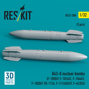 RESKIT RS32-0588 B43-0 nuclear bombs (2 pcs) (F-100D/F, F-101A/C, F-104A/C, F-105D/F, FB-111A, F-111A/D/E/F, F-4C/D/E) (3D Printed) 1/32