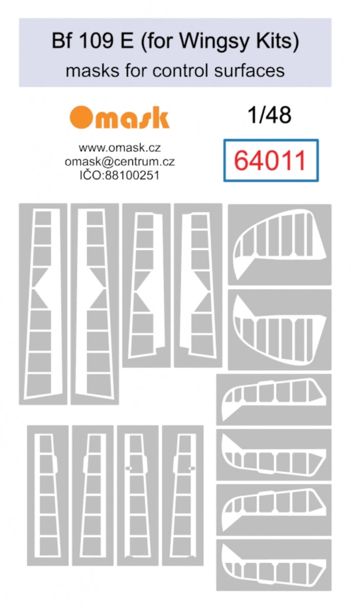 Masques Omask 64011 pour surfaces de contrôle du Bf 109 E (pour maquettes Wingsy) au 1/48