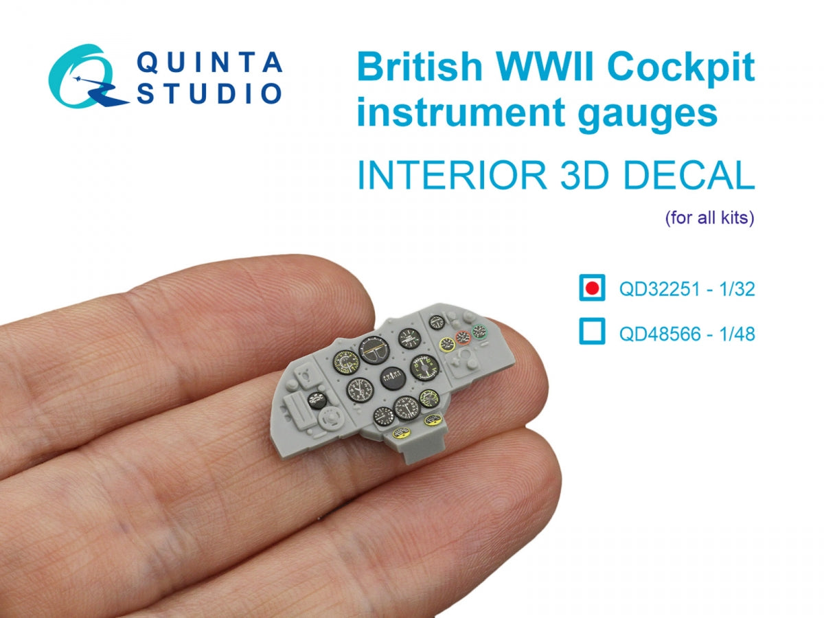 Quinta Studio QD32251 Instruments de cockpit britanniques de la Seconde Guerre mondiale, imprimés en 3D et colorés, intérieur sur papier décalcomanie (Tous les kits) 1/32