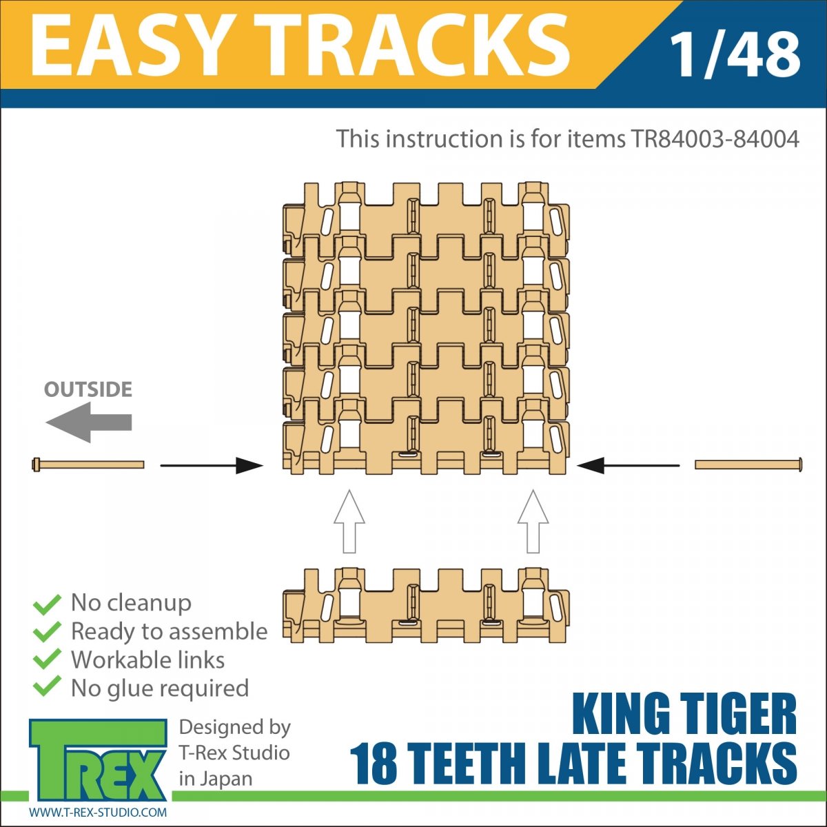 T-Rex Studio TR84004 King Tiger Late Chenilles 18 dents Version miroir avec pignons 1/48 – image 5