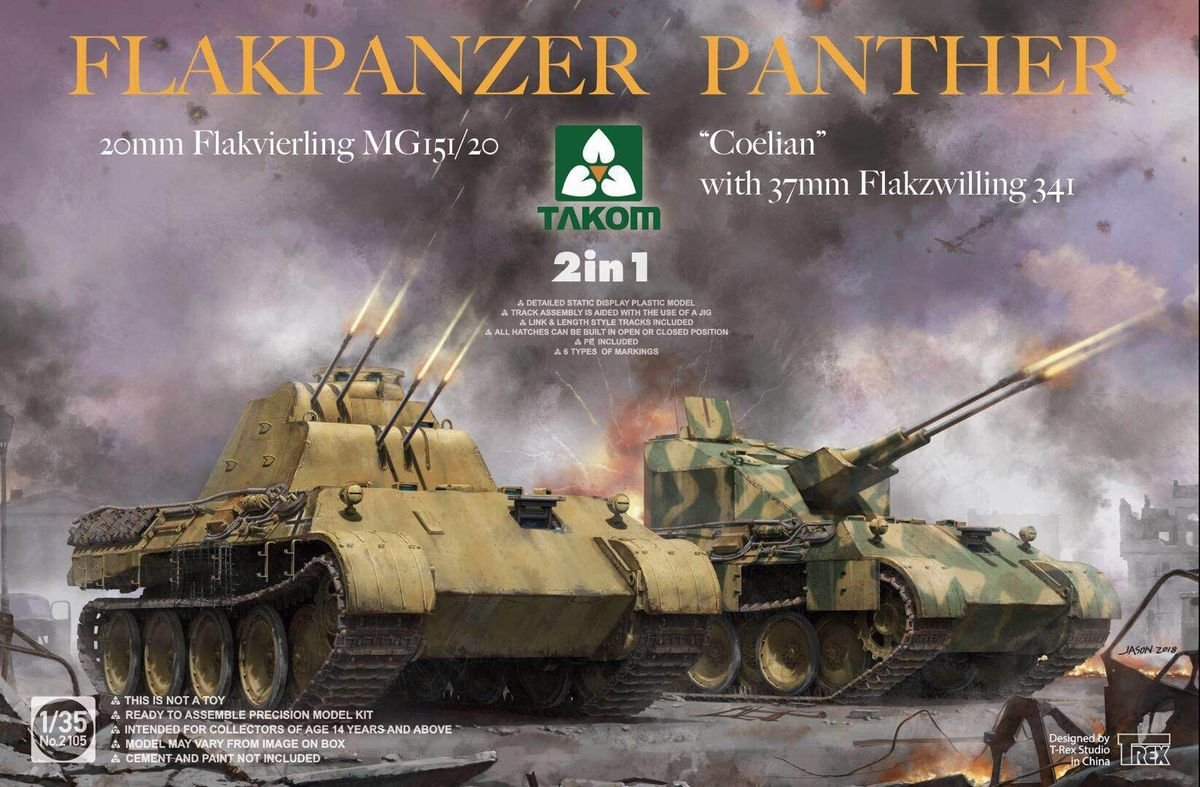 Takom 2105 Flakpanzer Panther Coelian avec Flakzwilling 341 de 37 mm et Flakvierling mg151/20 de 20 mm (2 en 1) 1/35