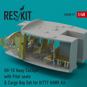 RESKIT RSU48-0051 Cockpit UH-1D Huey avec sièges de pilote et ensemble de soute pour maquette Kitty Hawk 1/48