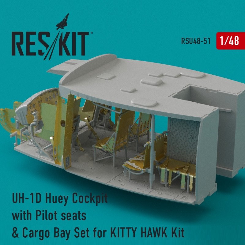 RESKIT RSU48-0051 Cockpit UH-1D Huey avec sièges de pilote et ensemble de soute pour maquette Kitty Hawk 1/48