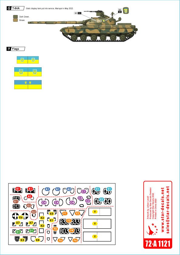 Star Decals 72-A1121 Guerre en Ukraine n° 4. Mélange de T-64 ukrainiens dans la guerre de 2022, échelle 1/72 – image 2