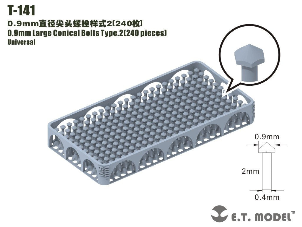 Boulons coniques de grande taille ET modèle T-141, 0,9 mm, type 2, 240 pièces