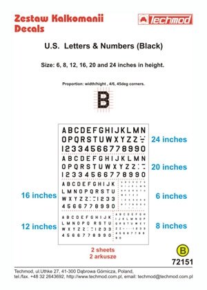 Techmod 72151 - Lettres et chiffres américains (noir) (1/72)
