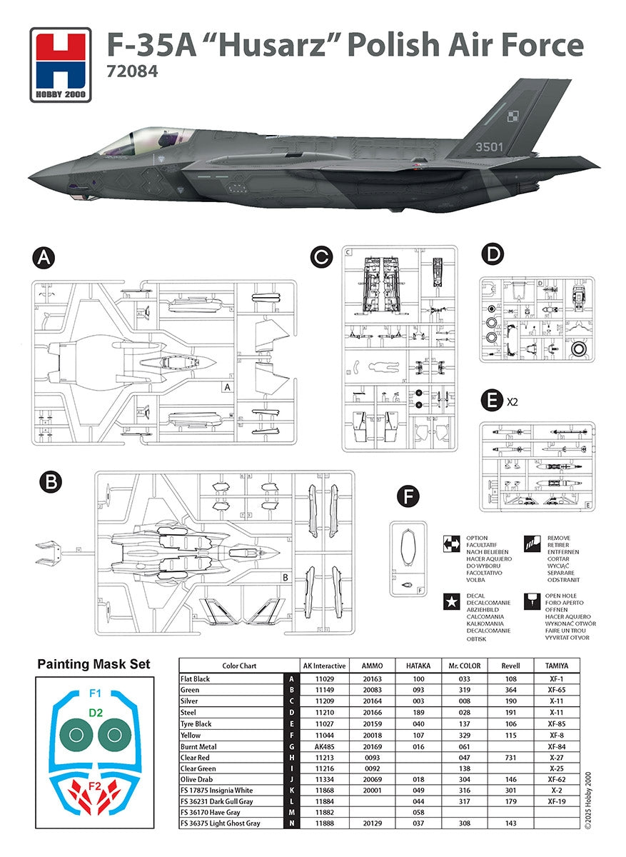 Hobby 2000 72084 F-35A "Husarz" Polish Air Force ( Academy + Cartograf + Maski ) 1/72