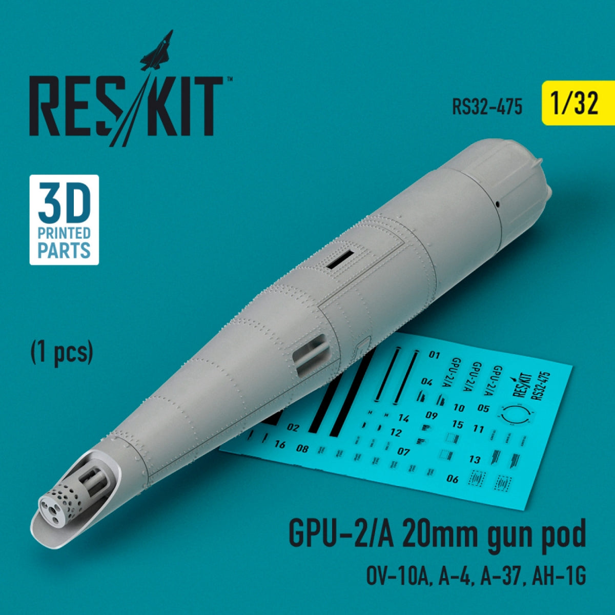 RESKIT RS32-0475 GPU-2/A Nacelle de canon de 20 mm (1 pièce) (Impression 3D) 1/32