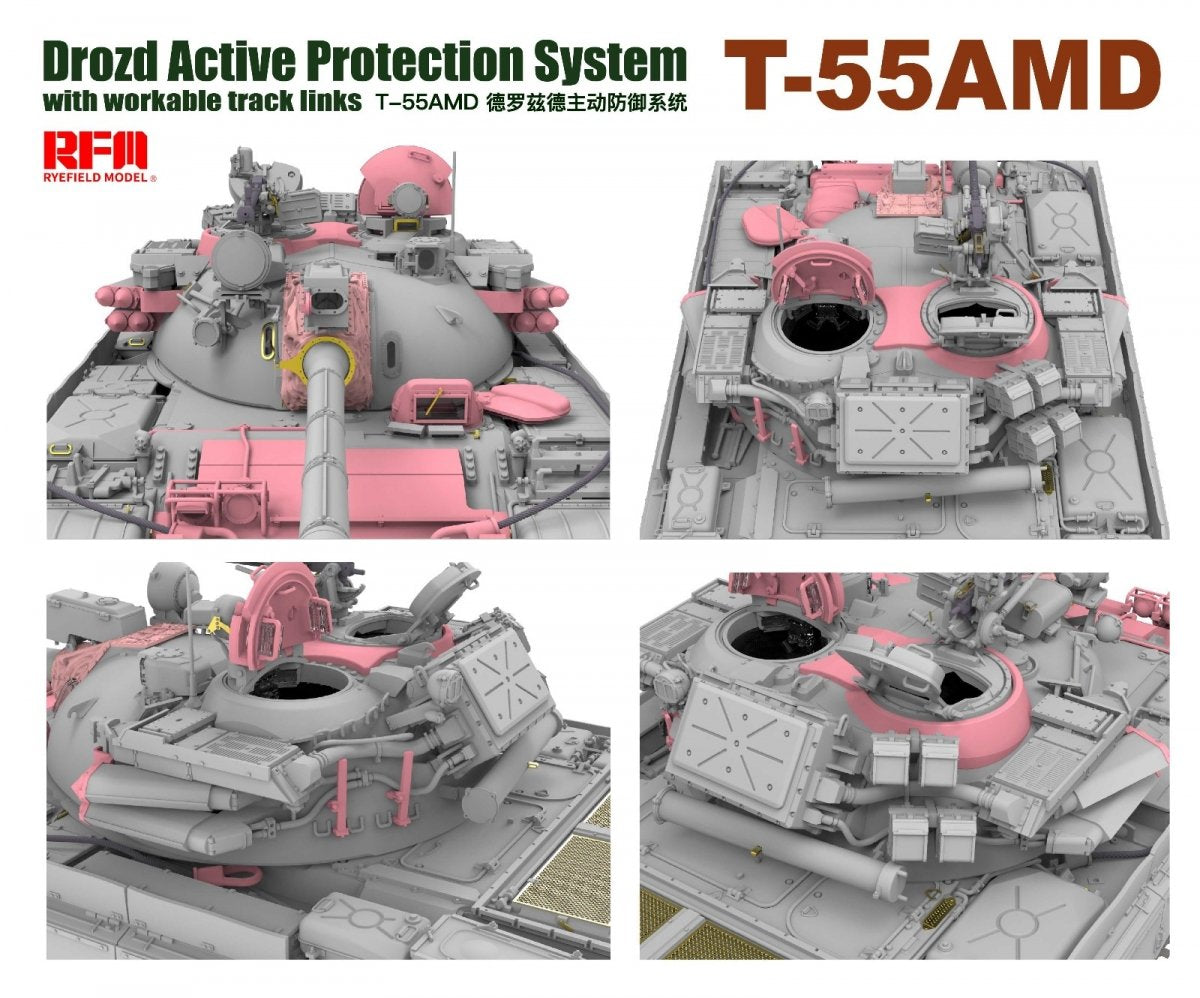 Maquette Rye Field 5091 T-55AMD Drozd APS avec chenilles fonctionnelles, échelle 1/35 – image 8