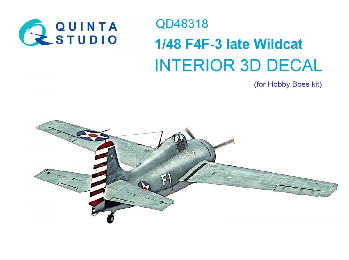 Intérieur imprimé en 3D et coloré sur papier décalcomanie Quinta Studio QD48318 F4F-3 (Hobby Boss) à l'échelle 1/48