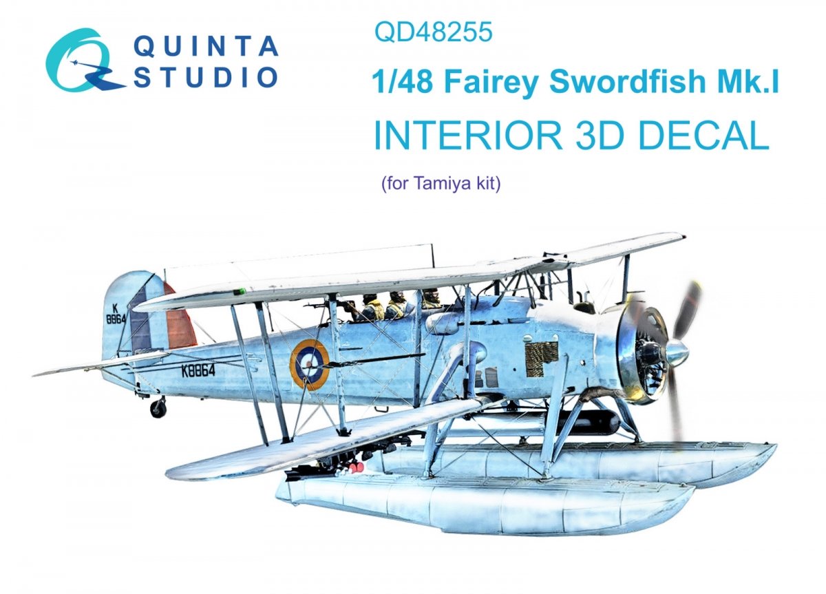 Intérieur imprimé en 3D et coloré sur papier décalcomanie Quinta Studio QD48255 Swordfish Mk.I (Tamiya) 1/48