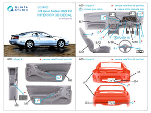 Intérieur coloré imprimé en 3D sur papier décalcomanie (Hasegawa) Quinta Studio QD24020 Nissan Fairlady 300ZX Z32, échelle 1/24 – image 2