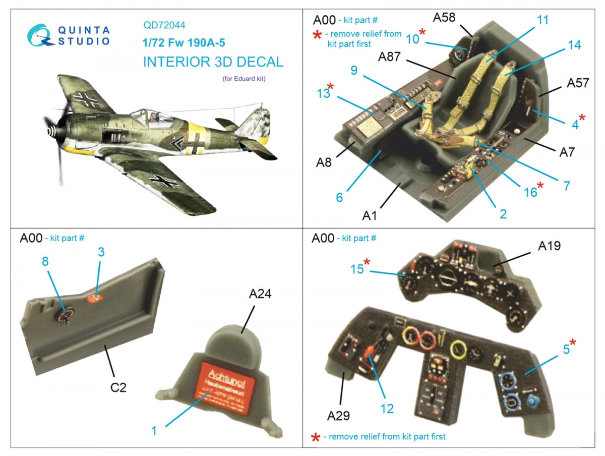 Intérieur imprimé en 3D et coloré sur papier décalcomanie Quinta Studio QD72044 Fw 190A-5 (Eduard) 1/72 – image 12