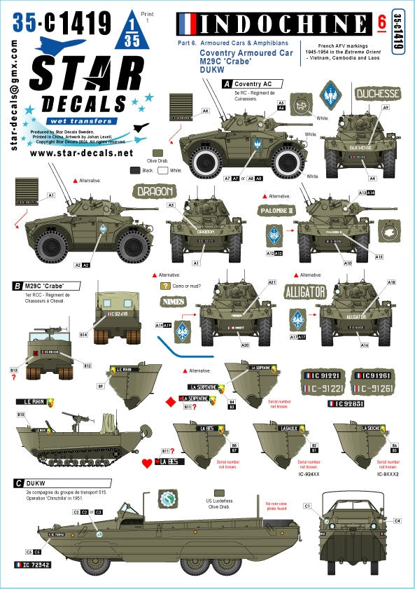 Star Decals 35-C1419 Indochine 6. Armored cars and Amphibians. Coventry armored car Mk I, DUKW; M29C Crabe/Weasel 1/35