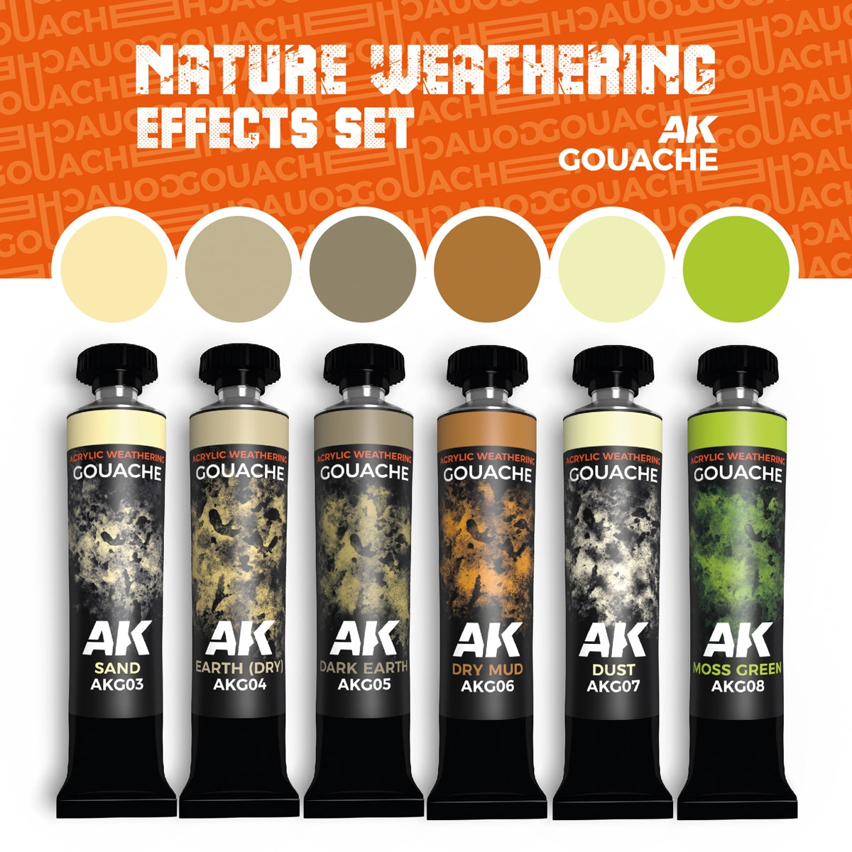 AK Interactive AKG26 ENSEMBLE D&amp;#39;EFFETS DE VIEILLISSEMENT NATUREL – GOUACHES AK
