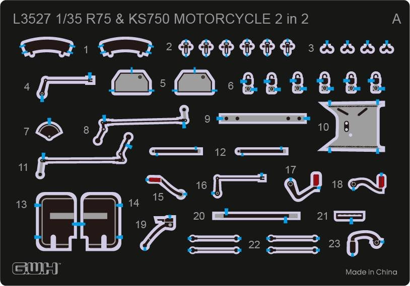Great Wall Hobby L3527 Motos allemandes de la Seconde Guerre mondiale R75 et KS750 2 en 2 1/35 – imagen 3
