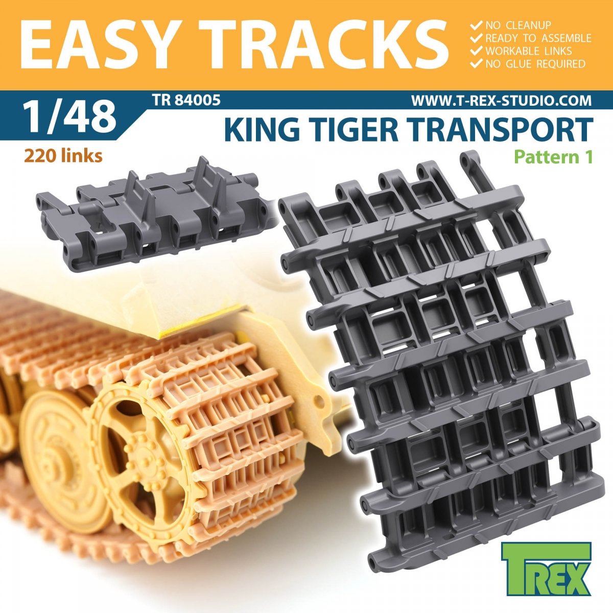 T-Rex Studio TR84005 Chenilles de transport King Tiger, motif 1 1/48