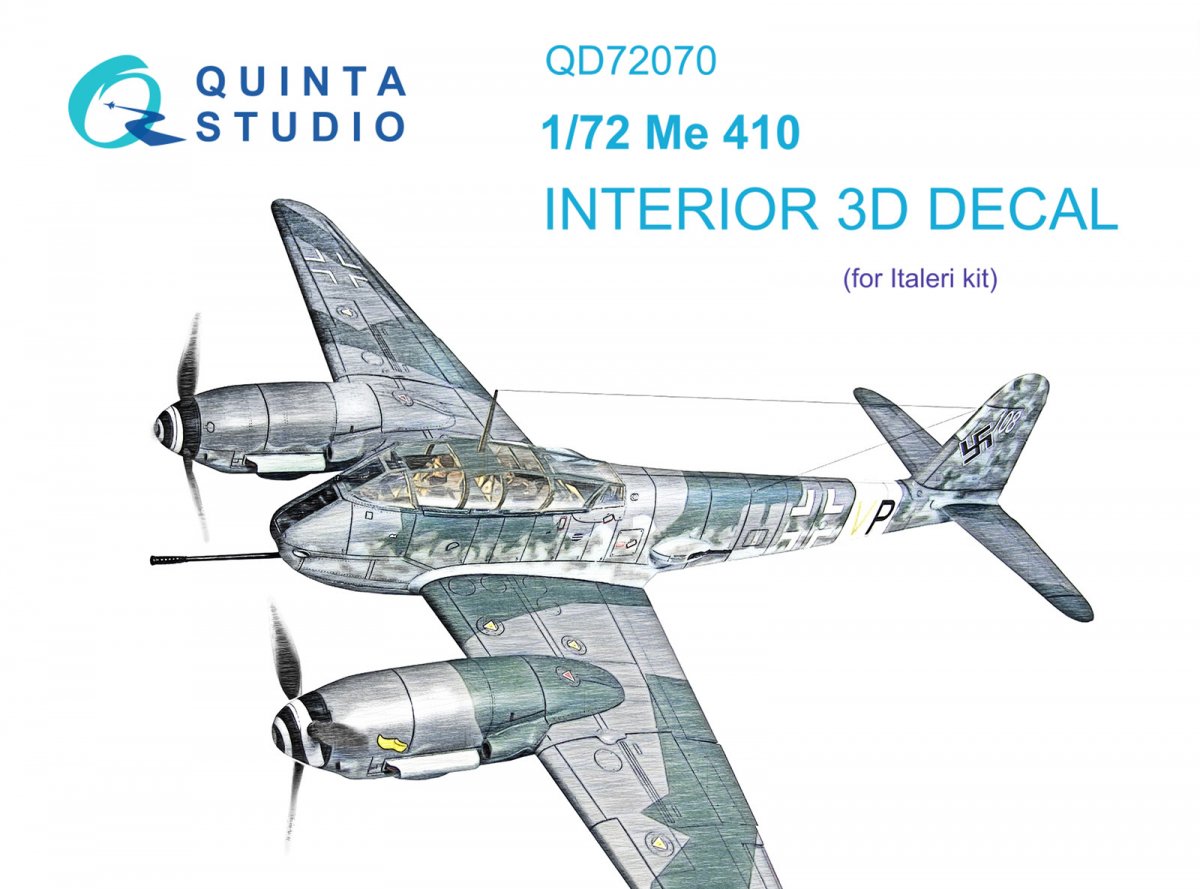 Intérieur imprimé en 3D et coloré sur papier décalcomanie Quinta Studio QD72070 Me 410 (Italeri) à l&amp;#39;échelle 1/72
