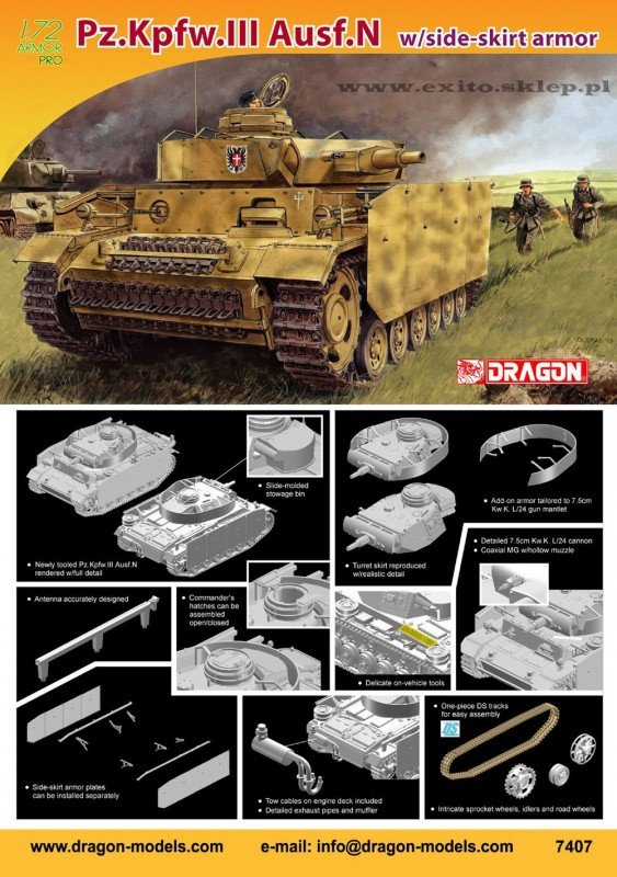 Dragon 7407 Pz.Kpfw.III Ausf.N avec armure à jupe latérale (1/72) – Bild 3