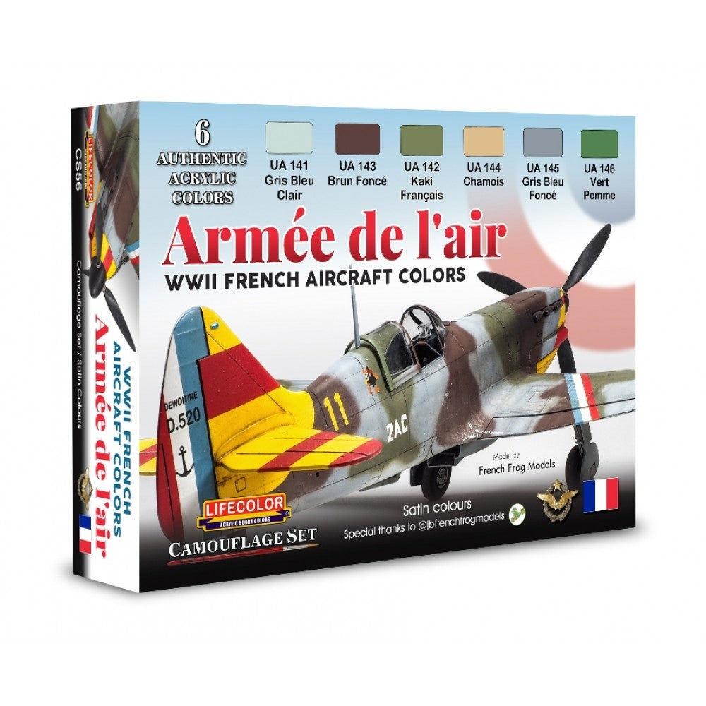 Coffret de peinture acrylique Lifecolor CS56, couleurs de l&amp;#39;Armée de l&amp;#39;air française (Seconde Guerre mondiale), 6 x 22 ml