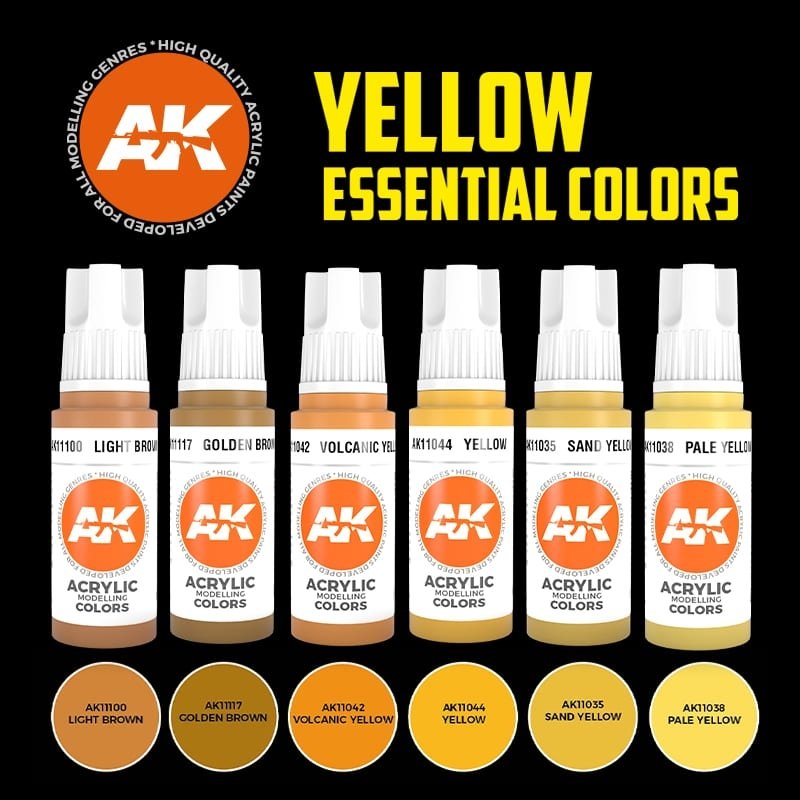 AK Interactive AK11615 JAUNE ESSENTIELLES COULEURS ENSEMBLE 3GÉNÉRATION 6 x 17 ml