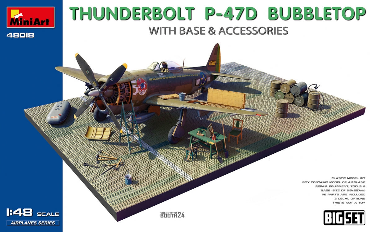 MiniArt 48018 THUNDERBOLT P-47D BUBBLETOP AVEC SOCLE ET ACCESSOIRES. GRAND ENSEMBLE 1/48