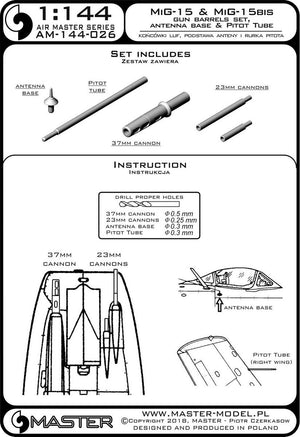 Master AM-144-026 MiG-15, MiG 15 bis - embouts de canon, embase d&amp;#39;antenne et tube de Pitot 1/144 – immagine 3