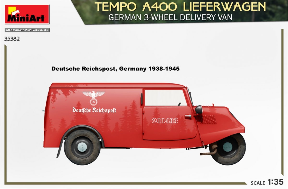 MiniArt 35382 TEMPO A400 LIEFERWAGEN. FOURgon DE LIVRAISON ALLEMAND À 3 ROUES 1/35 – image 3