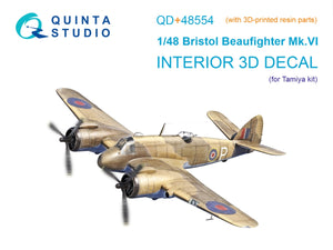 Quinta Studio QD+48554 Bristol Beaufighter Mk.VI Intérieur imprimé en 3D et coloré sur papier décalcomanie (Tamiya) (avec pièces en résine imprimées en 3D) 1/48