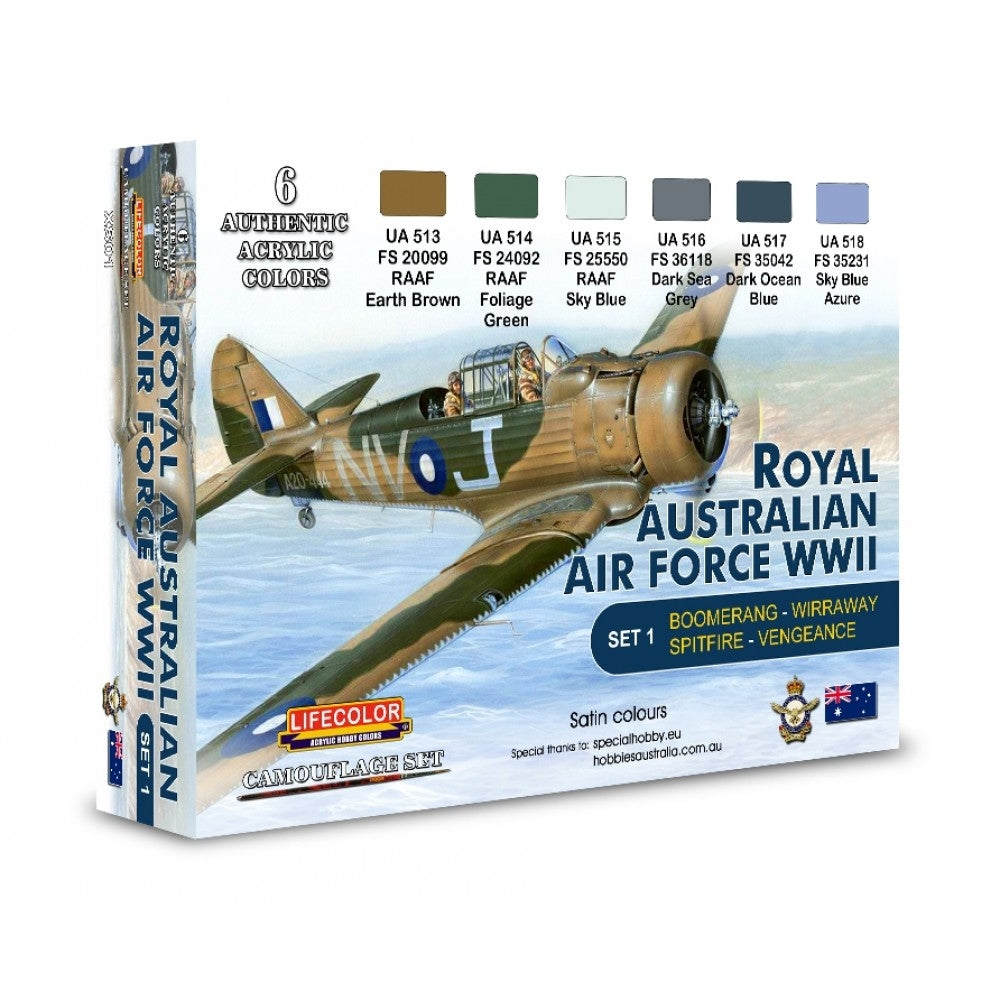 Coffret de peinture acrylique Lifecolor XS01, motif Force aérienne australienne Seconde Guerre mondiale, lot de 1 (6 x 22 ml).