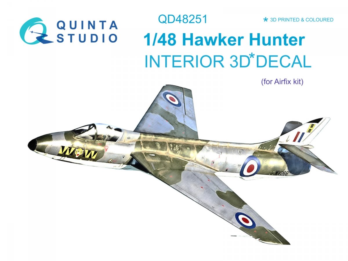 Intérieur imprimé en 3D et coloré sur papier décalcomanie Quinta Studio QD48251 Hawker Hunter (Airfix) 1/48