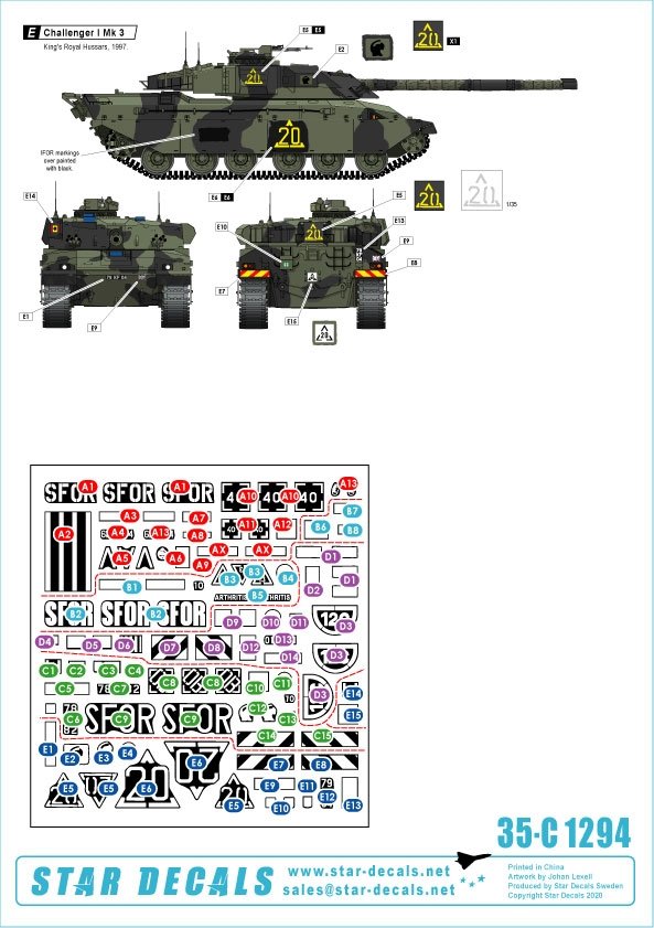 Star Decals 35-C1294 : Mélange de véhicules des forces spéciales britanniques (SFOR). Bosnie. Challenger I Mk 3, Challenger 2, Scimitar CVR(T) et FV432 Mk 2. Échelle 1/35. – image 2