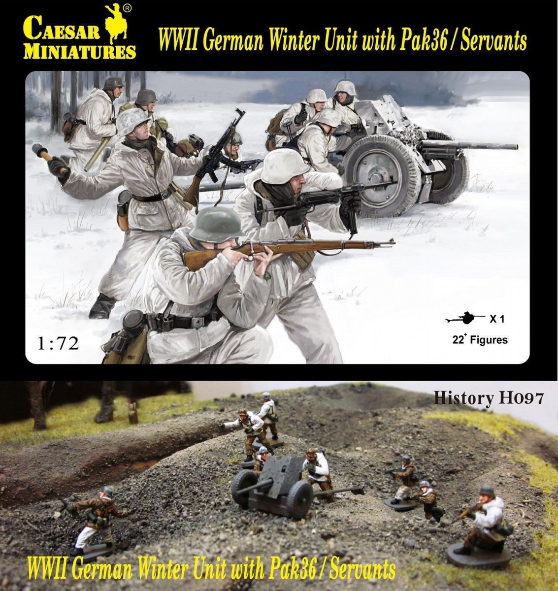 Caesar Miniatures H097 Unité d&amp;#39;hiver allemande de la Seconde Guerre mondiale avec Pak 36 / Serviteurs (1/72)
