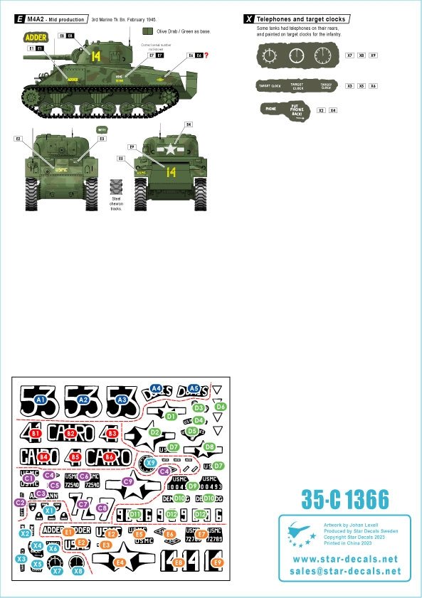 Star Decals 35-C1366 GUERRES DU PACIFIQUE AMÉRICAINES - IWO JIMA Chars Sherman USMC 1/35 – immagine 2