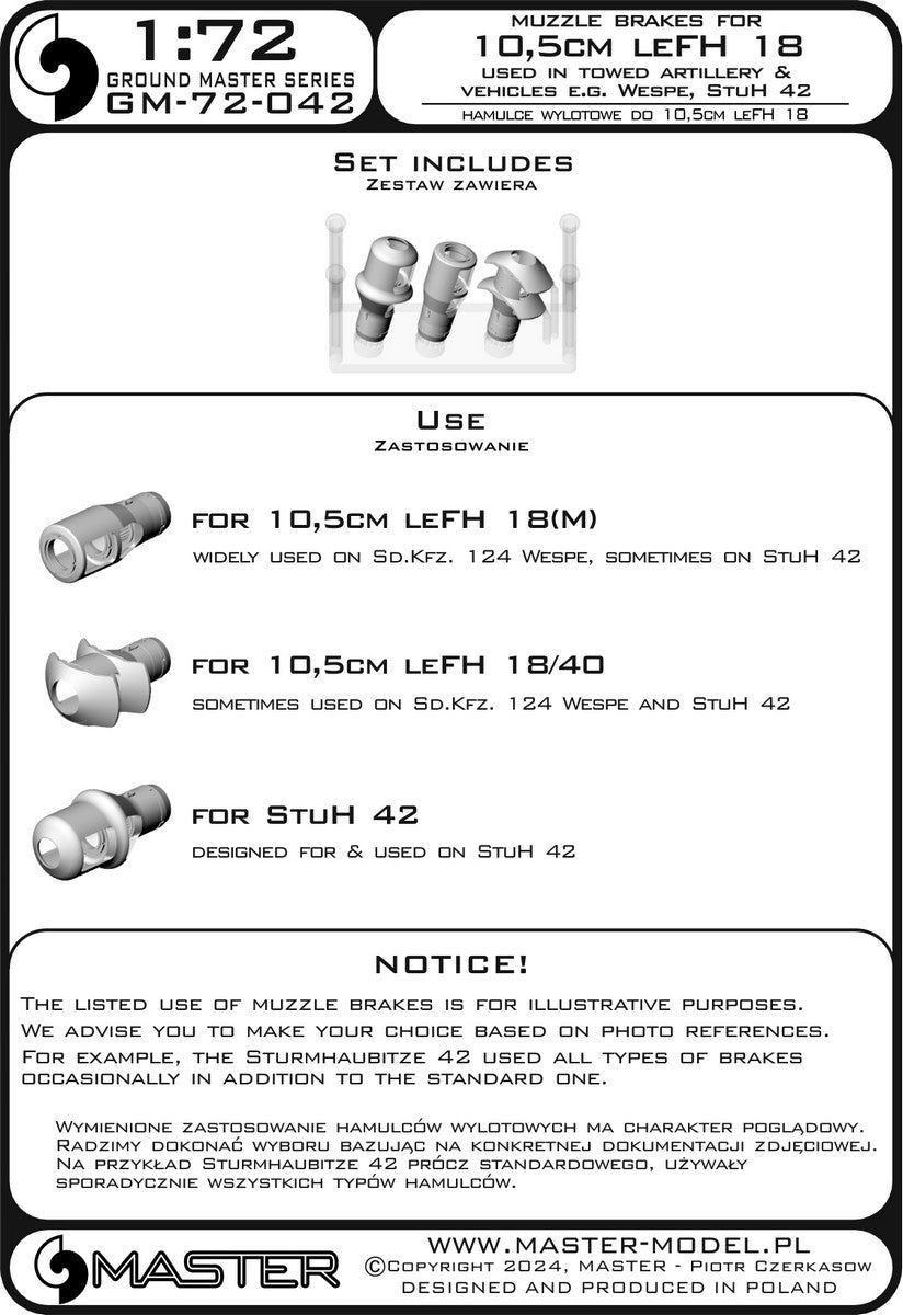 Master GM-72-042 Muzzle brake set for German 10.5cm howitzers leFH 18(M), leFH 18/40, StuH 42 (used for towed howitzers and on vehicles e.g. Wespe, StuH 42) 1/72 – image 8