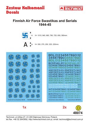 Techmod 48074 - Croix gammées et numéros de série de l&amp;#39;armée de l&amp;#39;air finlandaise 1944-45 (1/48) – image 2
