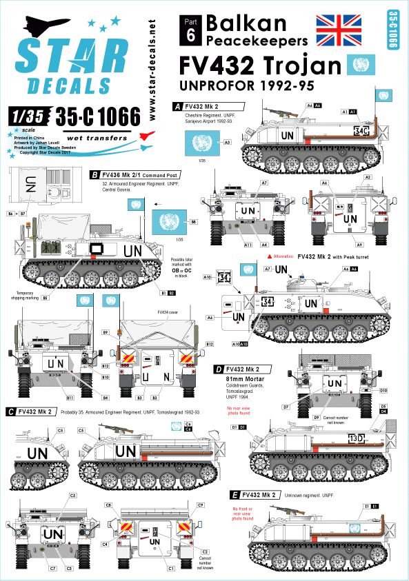 Star Decals 35-C1066 FV432 Trojan. FORCE PRÉPRODUCTIVE DE L'ONU en Bosnie (1992-1995) - Maquette au 1/35