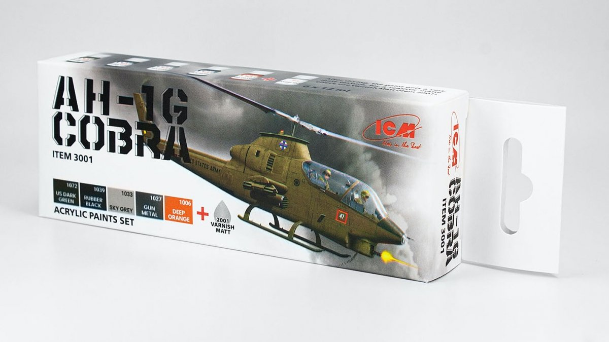 ICM 3001 Acrilyc paint set for ICM Bell AH-1G Cobra US Attack Helicopter 6x12ml – zdjęcie 2