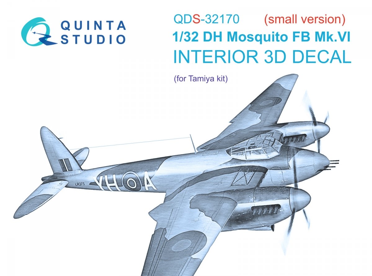 Intérieur imprimé en 3D et coloré sur papier décalcomanie Quinta Studio QDS-32170 DH Mosquito FB Mk.VI (Tamiya, petite version) 1/32