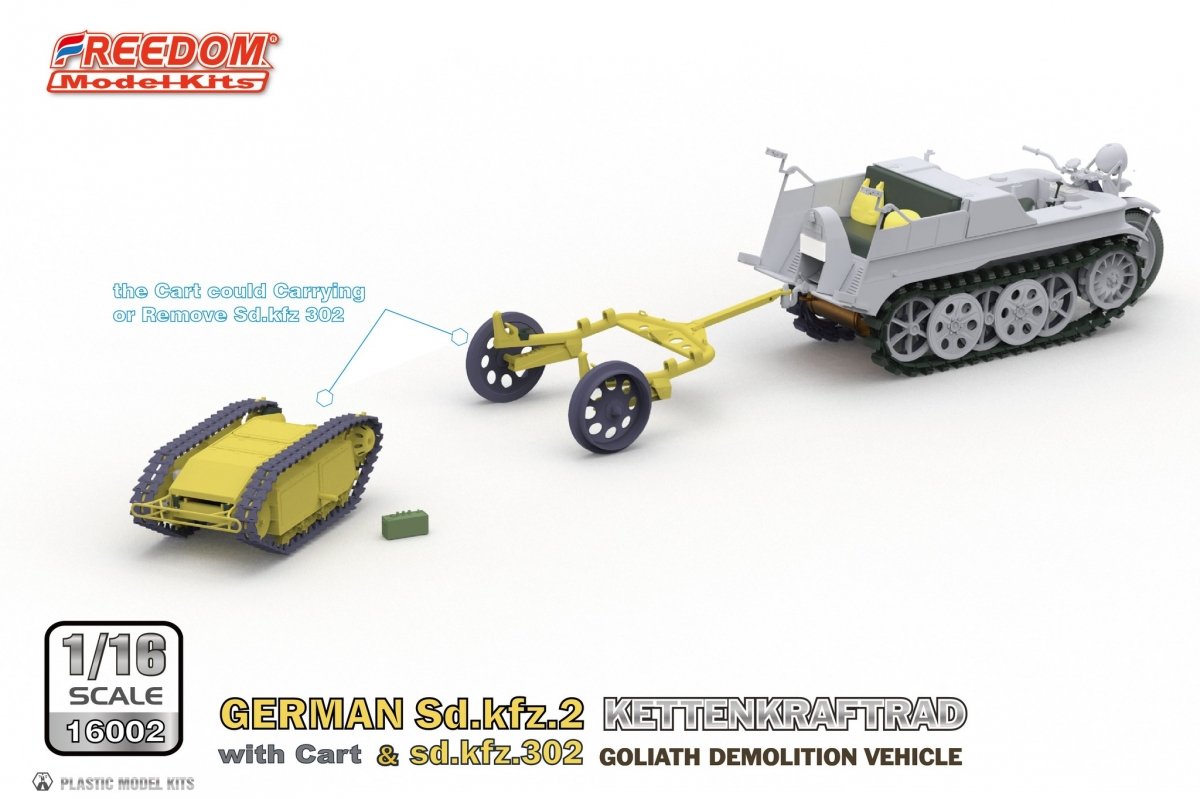 Freedom 16002 ALLEMAND SD.KFZ.2 KETTENKRAFTRAD &amp;amp; SD.KFZ.302 VÉHICULE DE DÉMOLITION GOLIATH 1/16 – imagen 6