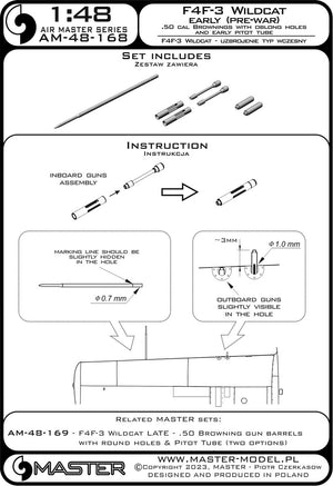Maquette Master AM-48-168 F4F-3 Wildcat EARLY (avant-guerre) - Mitrailleuses Browning .50 avec trous de radiateur oblongs et tube de Pitot ancien 1/48 – image 2