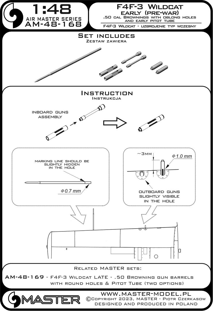 Maquette Master AM-48-168 F4F-3 Wildcat EARLY (avant-guerre) - Mitrailleuses Browning .50 avec trous de radiateur oblongs et tube de Pitot ancien 1/48 – image 2
