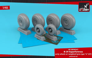 Armory Models AW48347 B-29 Superfortress roues de première production avec pneus lestés type « a » (GY) et enjoliveurs en photodécoupe 1/48