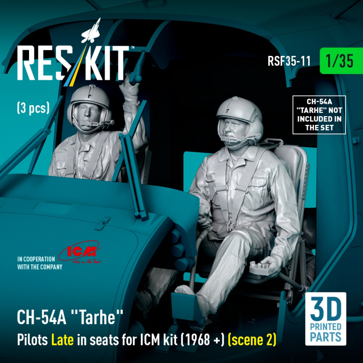 RESKIT RSF35-0011 CH-54A « Tarhe » Pilotes en retard dans leurs sièges pour kit ICM (1968 +) (scène 2) (3 pièces) (Impression 3D) 1/35 – image 3