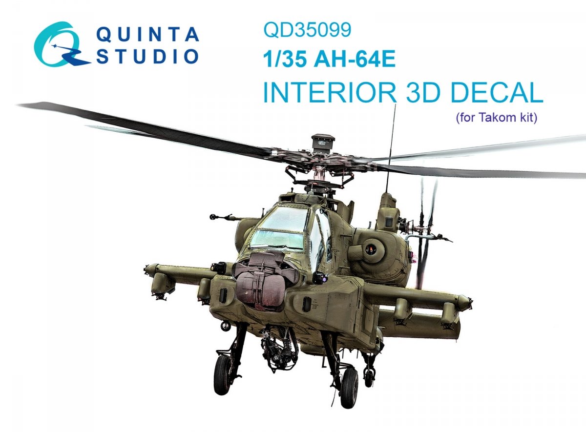 Intérieur imprimé en 3D et coloré sur papier décalcomanie (Takom) pour Quinta Studio QD35099 AH-64E, échelle 1/35