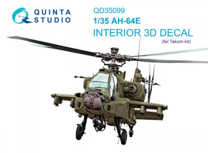 Intérieur imprimé en 3D et coloré sur papier décalcomanie (Takom) pour Quinta Studio QD35099 AH-64E, échelle 1/35