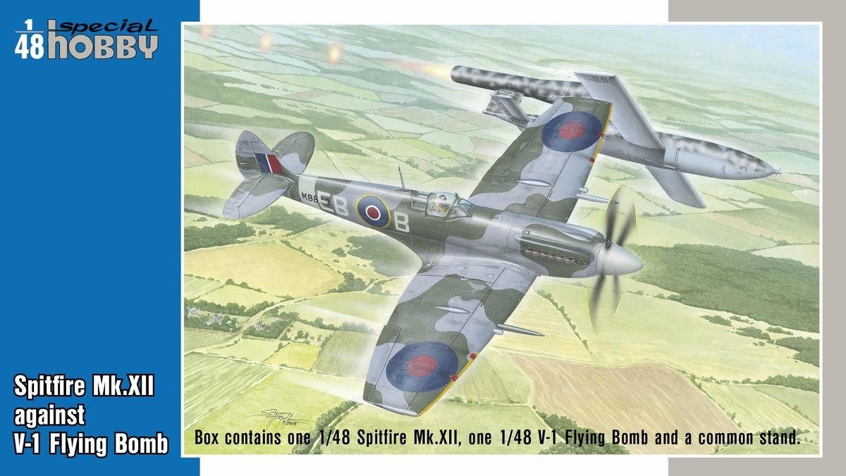 Special Hobby 48192 Spitfire Mk.XII contre la bombe volante V-1 : 2 maquettes + figurine, échelle 1/48