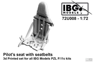 Siège pilote IBG 72U008 avec ceintures de sécurité, kit imprimé en 3D pour toutes les maquettes IBG Models PZL P.11c au 1/72